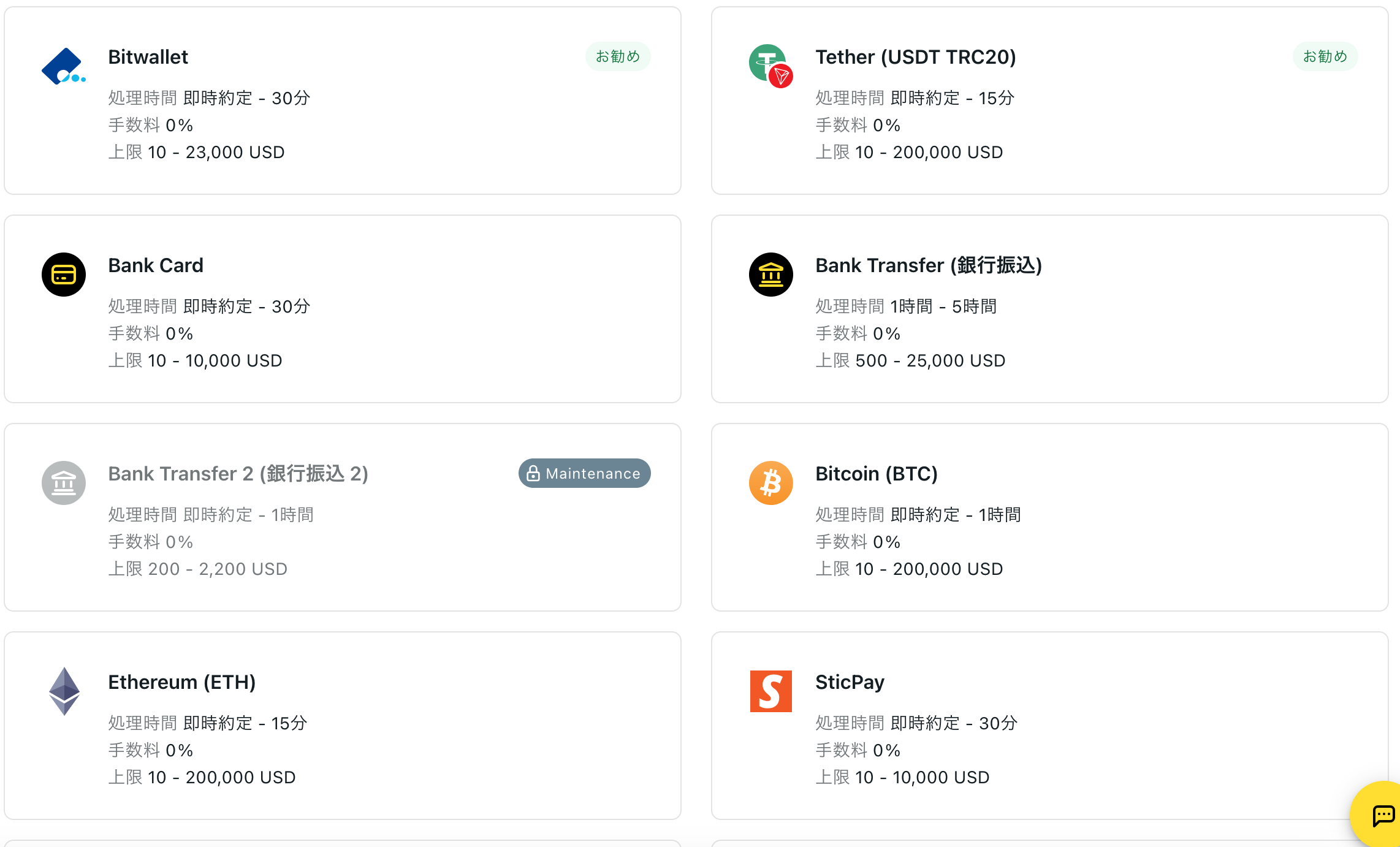 2025/7月 入金方法一覧